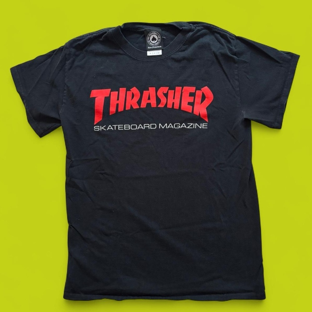 Thrasher Black Short Sleeve Tee with Red Logo